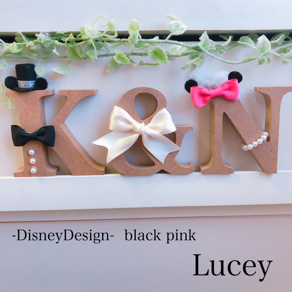 大人気！ブラック&ピンク ウェディングイニシャルオブジェ ウェルカム