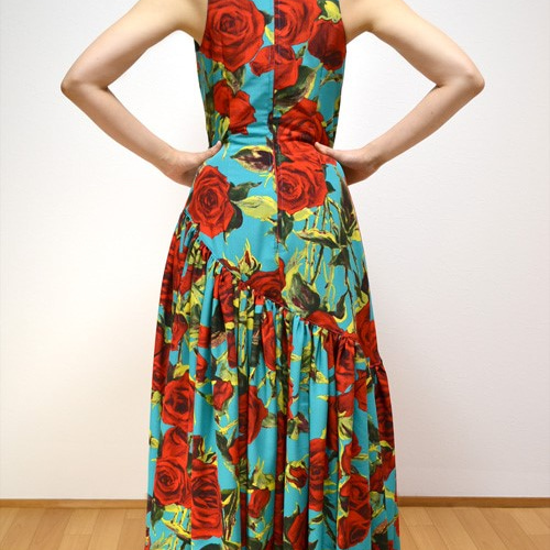 フラメンコ衣装 スペイン製生地 赤ばら柄 大輪 （P-1) セミオーダー