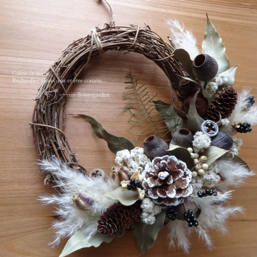 rin＊大人シック Xmas パンパスグラス＆ユーカリの実 リース