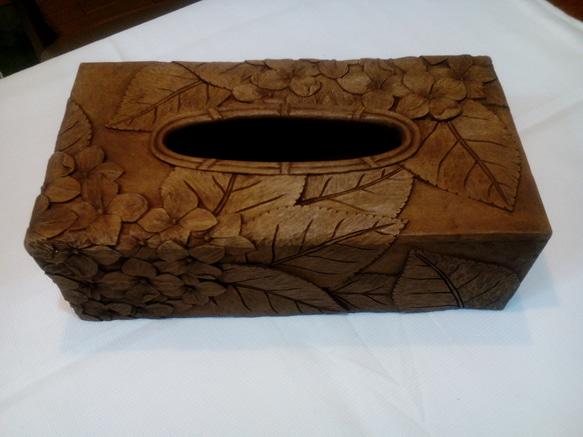 木彫りティッシュボックス（紫陽花） その他インテリア雑貨