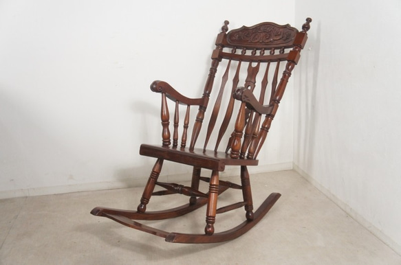 アンティーク調 マホガニー無垢材 ロッキングチェア 装飾彫刻 cha055