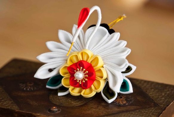 つまみ細工〉ハンドメイド髪飾り☆鶴かんざし簪☆日本髪和装花火卒業式