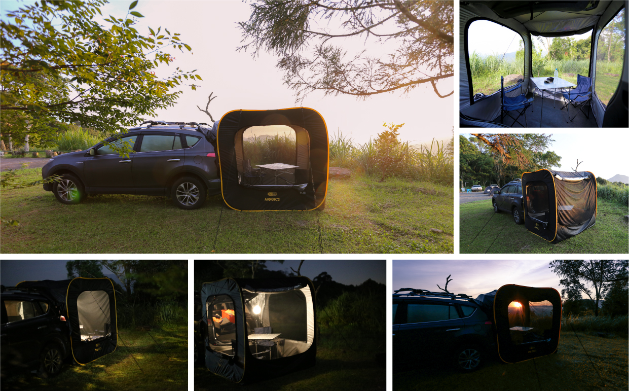 車に連結できるキューブ型ポップアップテント「CARSULE（カースル
