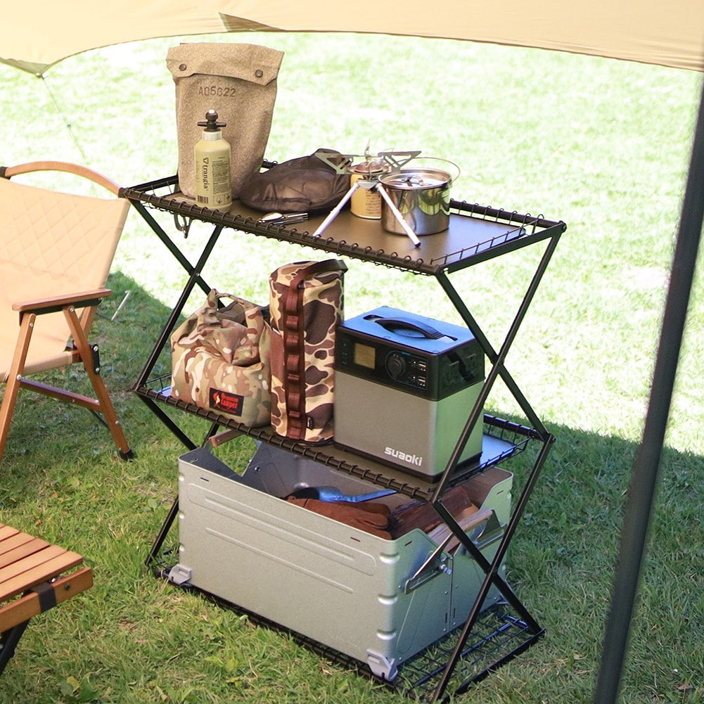 クイックキャンプからスチール製の「ワイヤー3段ラック」登場