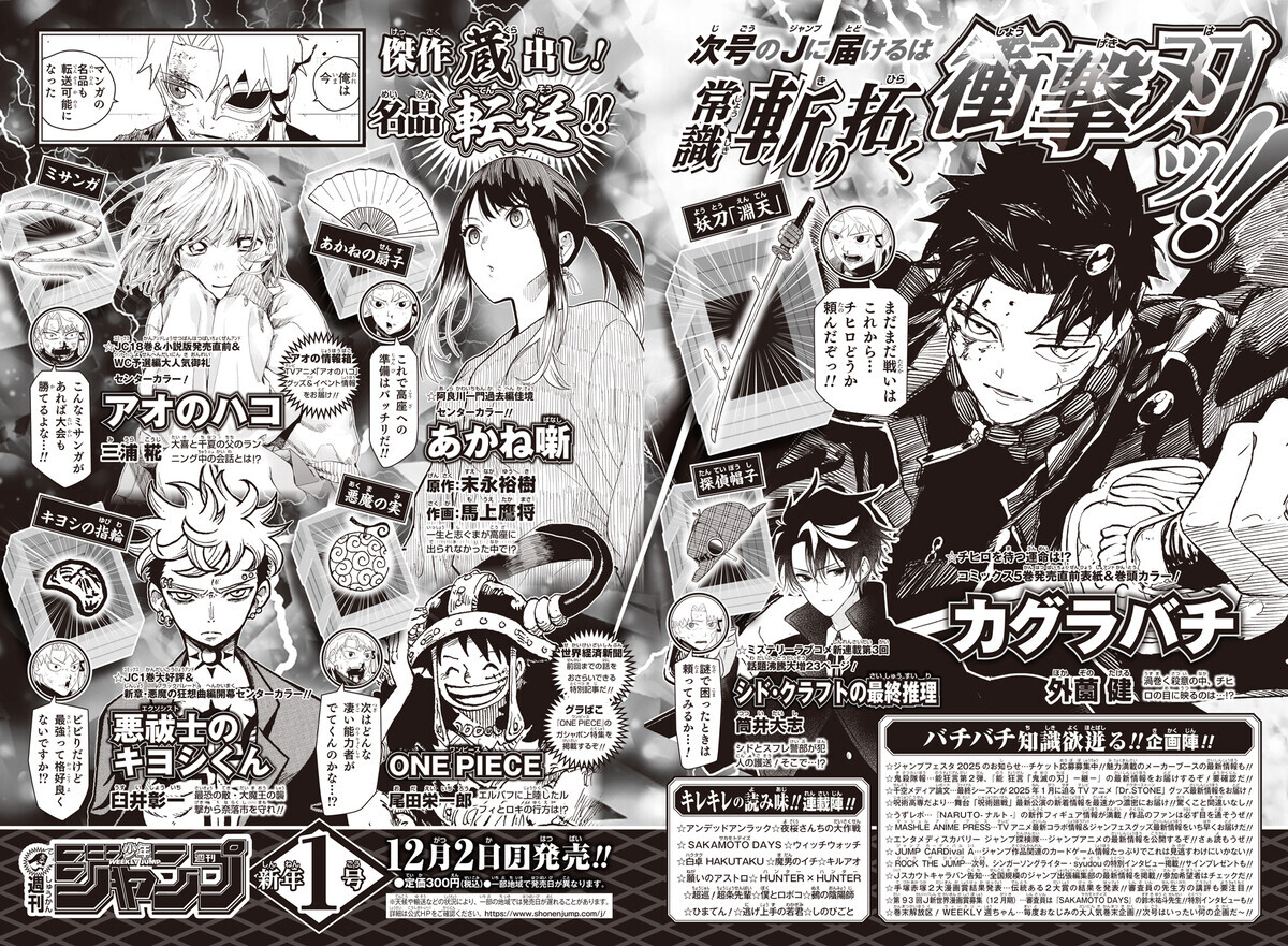 2025年最初の巻頭は順当に育ってきた「カグラバチ」から、「キルアオ