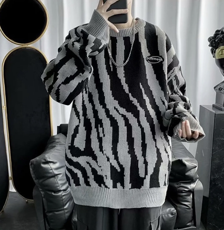 ゼブラ柄ニットプルオーバー韓国3色【0031】 (ニット・セーター