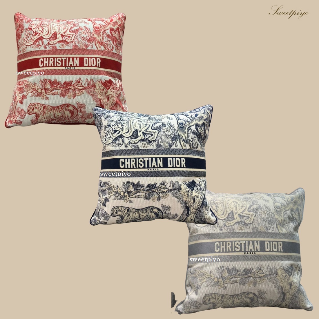 Dior☆クッション 刺繍 動物 正方形 枕 インテリアとしても◎ (Dior