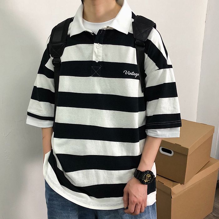 ボーダー ストライプ ポロシャツ 半袖 メンズ カジュアル 韓国