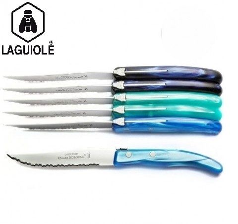 フランス職人技ナイフ☆6 本のラギオール ナイフ シーブルー (LAGUIOLE