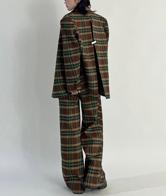 セットアップ スーツ チェック柄 ジャケット パンツ ルーズ