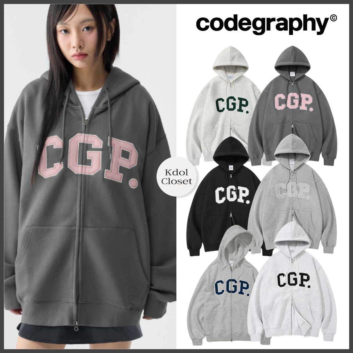 韓国 人気 パーカー [CODEGRAPHY] CGP ARCH LOGO HOOD ZIP-UP