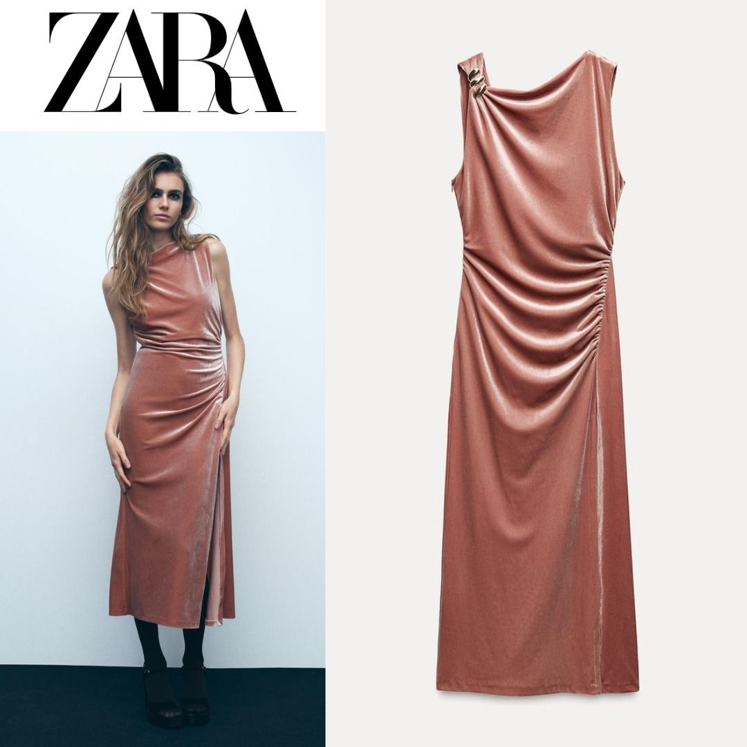 ZARA☆セール！ミディ丈ベルベットワンピース Sサイズ (ZARA