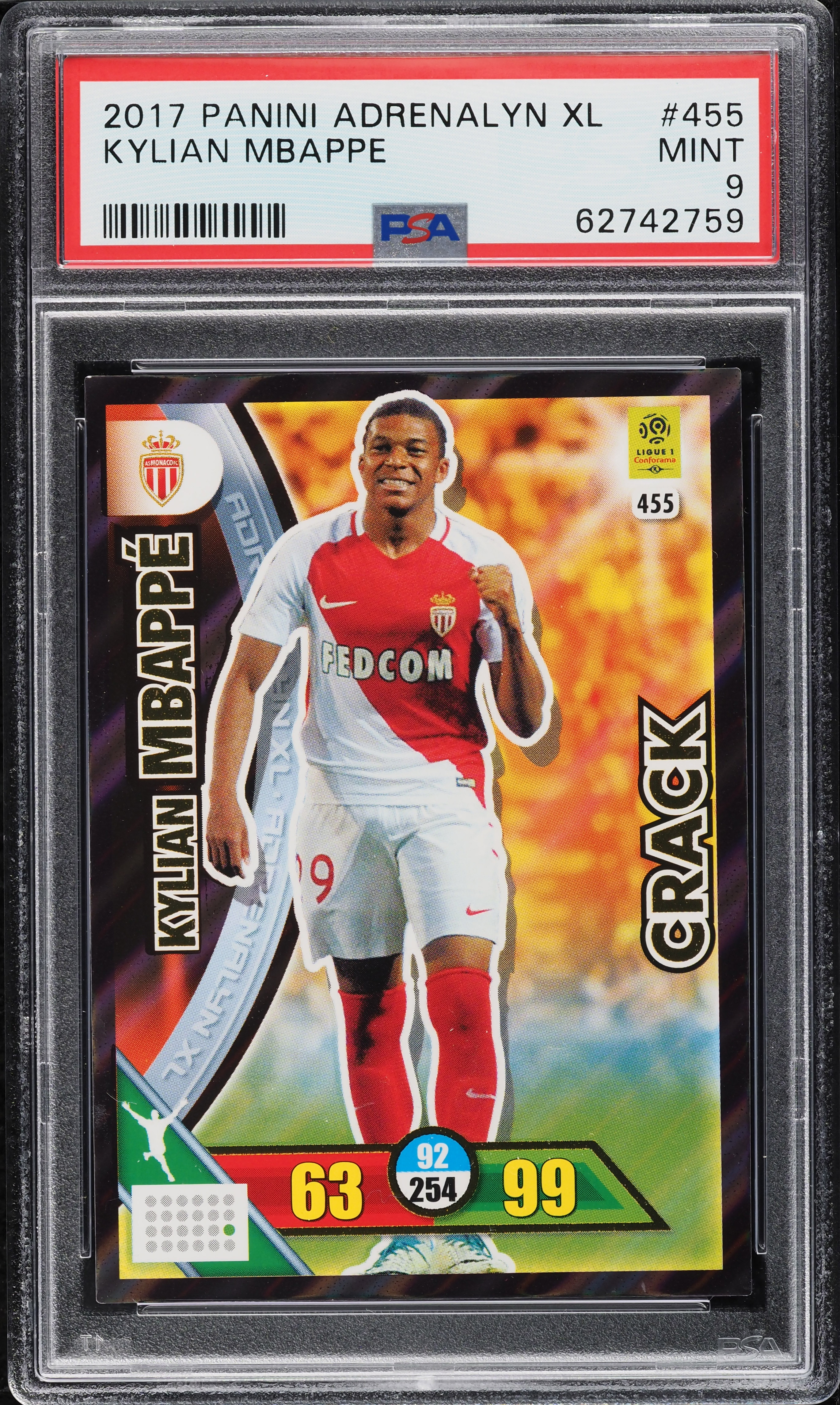 2017 Panini Adrenalyn XL Kylian Mbappe ROOKIE #455 PSA 9 MINT on