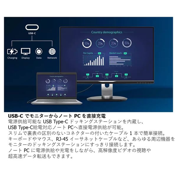 フィリップス 27インチ液晶モニター USB Type-C対応 画面回転機能/上下