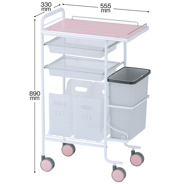 松吉医科器械 アプリワゴン ダストボックス付 ピンク SN-AP005P 1台 23