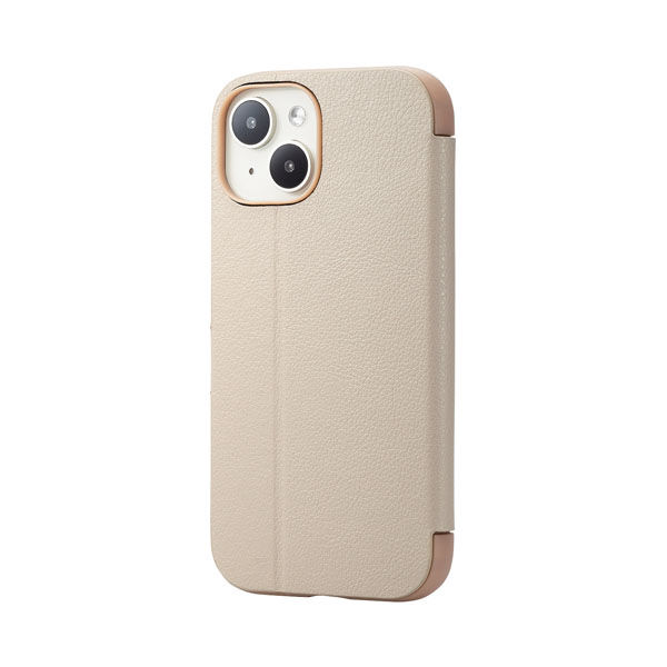 iPhone15 ケース レザー 手帳型 磁石 衝撃吸収 グレージュ PM