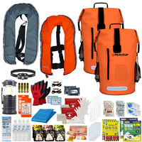 防災セット 2人用 オレンジ×2 ドライバッグ 防水リュック 手動膨張式