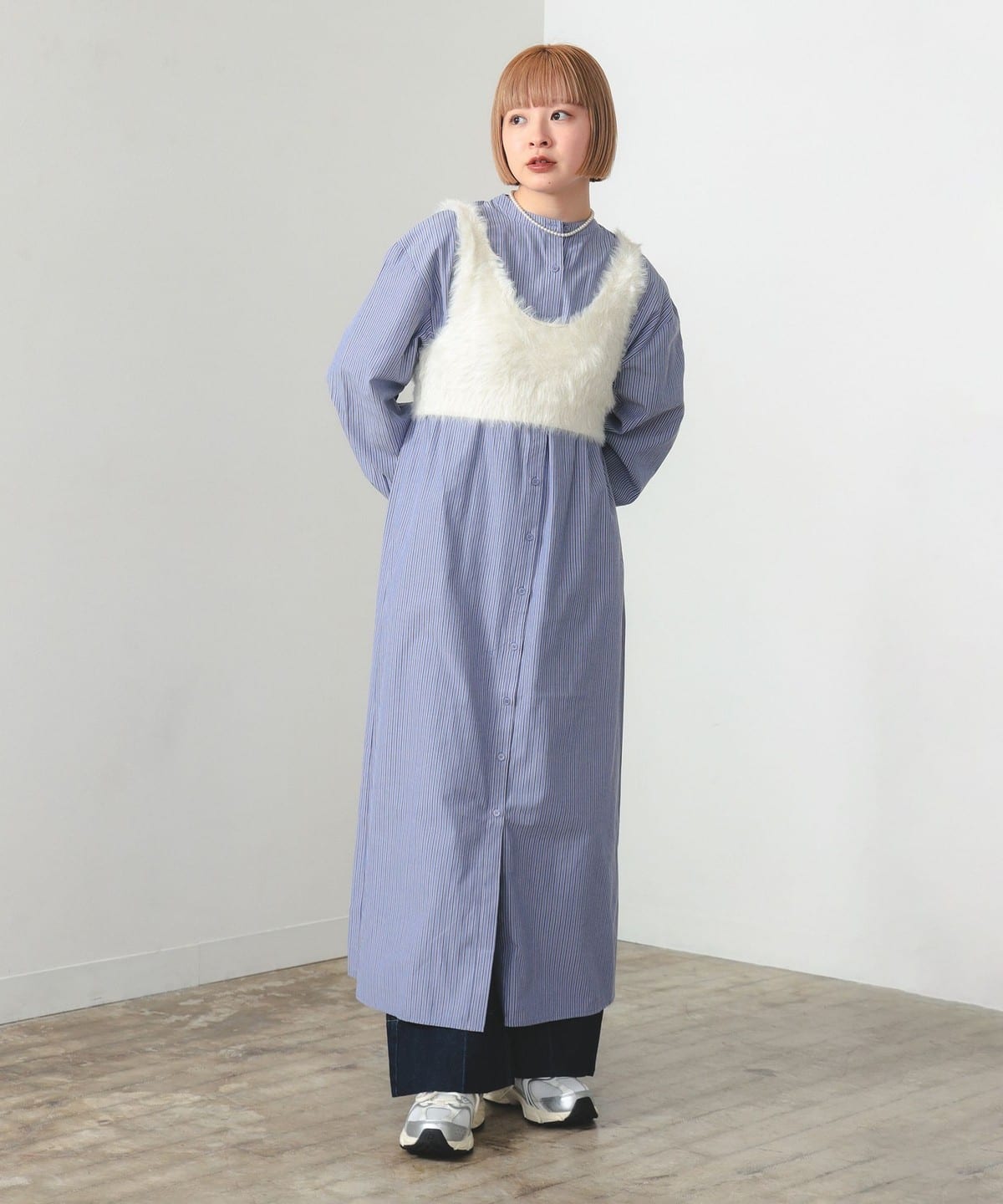 BEAMS HEART（ビームス ハート）ニット ビスチェ × ストライプ シャツ