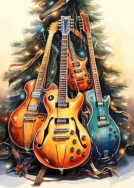 Guitar Christmas Tree Gift' Poster, picture, metal print, paint by