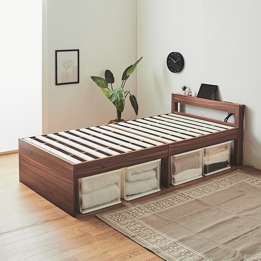 すのこベッド ストミ シングル シングルベッド ベッドフレーム 棚付き