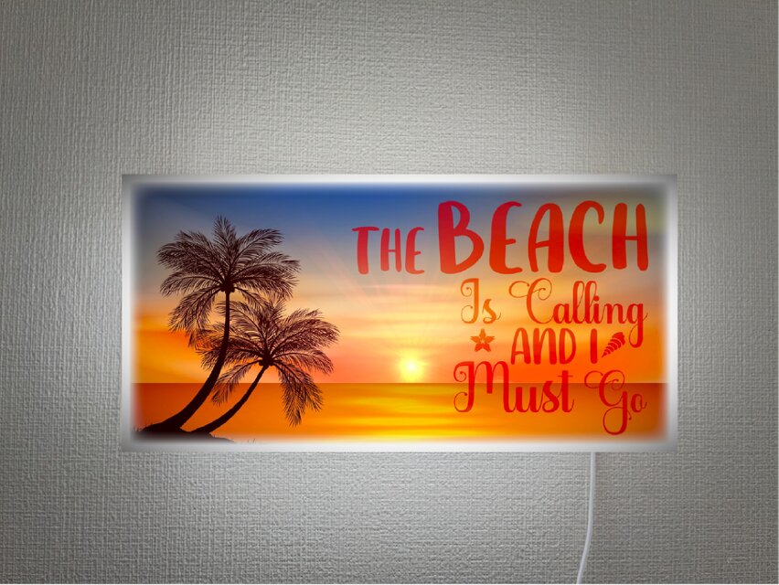 壁掛け Lサイズ】パームビーチ 夕焼け 海 ヤシの木 サーフ 店舗 自宅