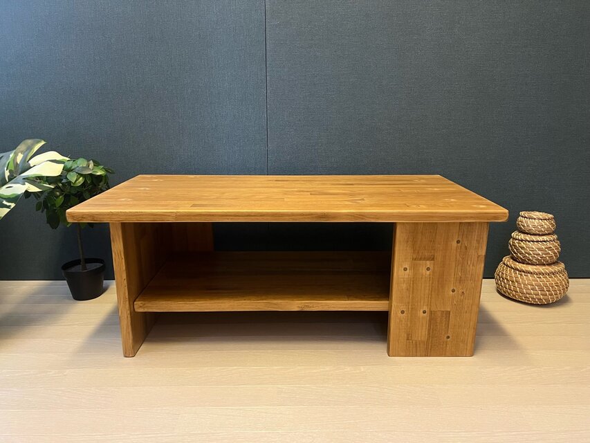 送料無料】 ローテーブル 木組棚付き 90cm 45cm パイン エボニー