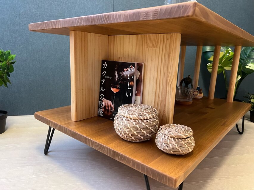 送料無料】 ローテーブル アシンメトリー 収納付 モダン調 90cm 60cm