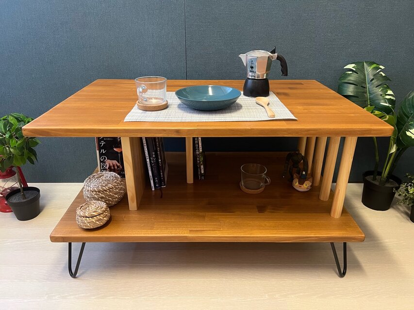 送料無料】 ローテーブル アシンメトリー 収納付 モダン調 90cm 60cm