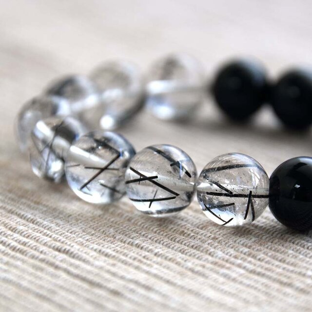 □prima□ モリオン(黒水晶)×ブラックルチルクォーツ ブレスレット (1
