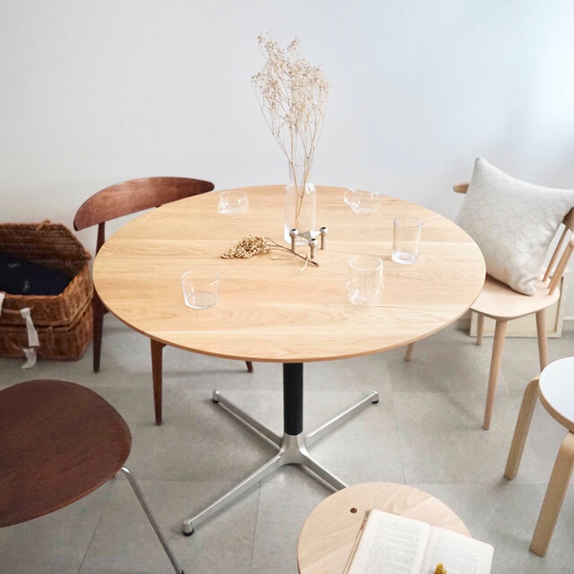直径100cm/ダイニングテーブル/オーク無垢材/丸テーブル/高さ指定&脚