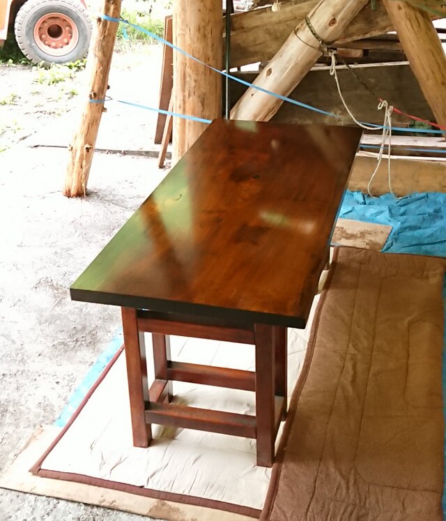 大特価セール】ニレケヤキ一枚板ダイニングテーブル・座卓 摺り漆