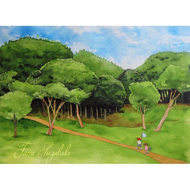 水彩画・原画「ボクらの夏休み、森へ行こう！」 | iichi 日々の暮らし