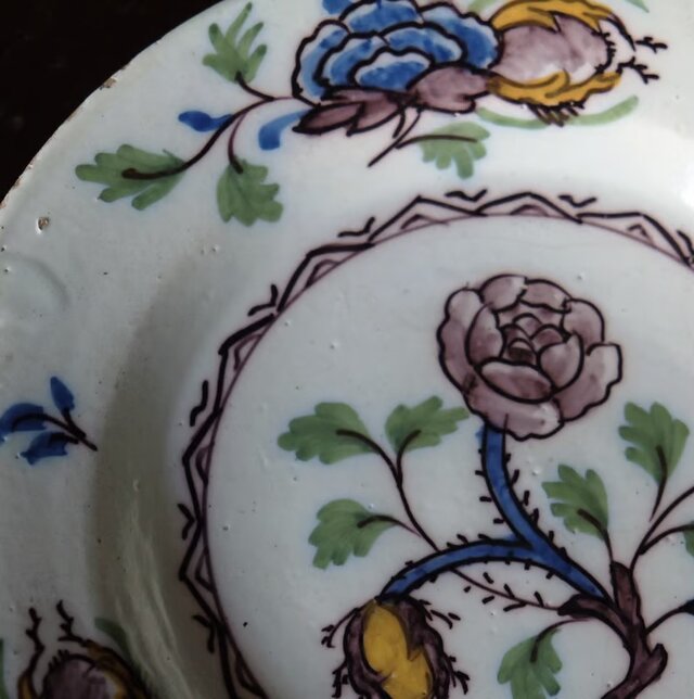 18世紀 白釉 花絵皿 平皿 リム皿 φ22.4cm オランダ デルフト 可能性