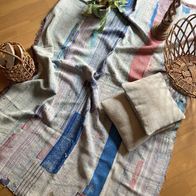 大判128×195 インド ヴィンテージカンタキルト ラリーキルト 夏カラー