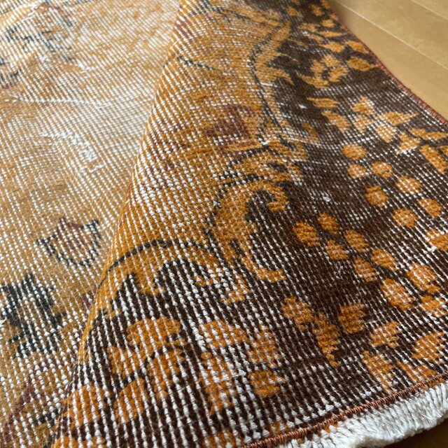 112×210 オレンジオーバーダイ メダリオン 花や実 トルコヴィンテージ