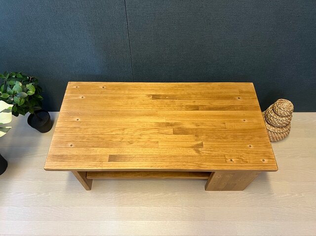 送料無料】 ローテーブル 木組棚付き 90cm 45cm パイン エボニー