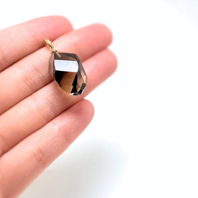 K18 23mm 大粒 スモーキークォーツ/茶水晶 天然石ネックレス - Prism