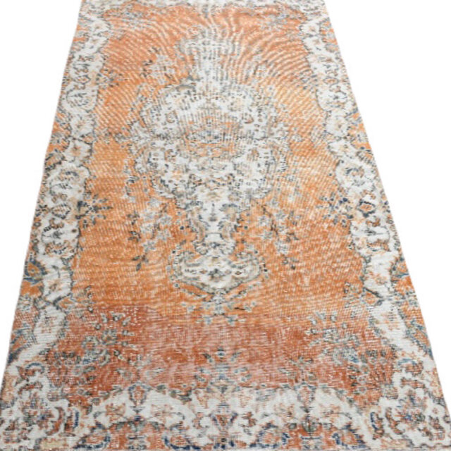 サンセットオレンジ 濃淡 212×110 メダリオン トルコヴィンテージラグ
