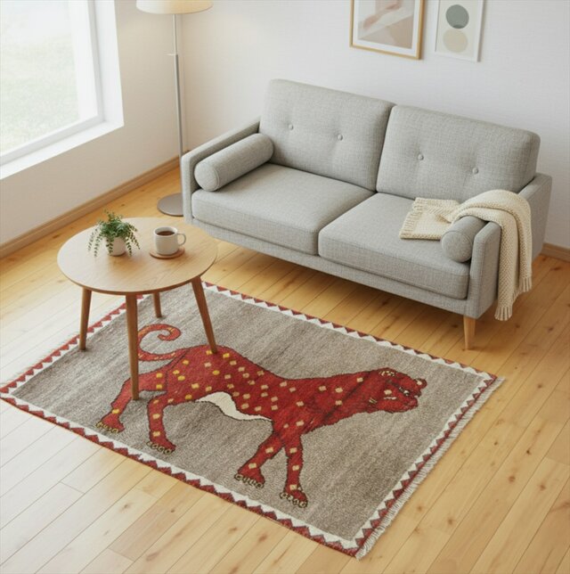 ペルシャ オールドギャッベ アマレバフト ラグ マット 115x80㎝ ヒョウ