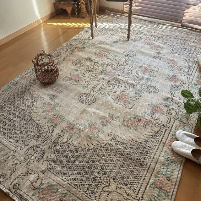 大判 163×258 花柄メダリオン ナチュラルベージュ トルコヴィンテージ