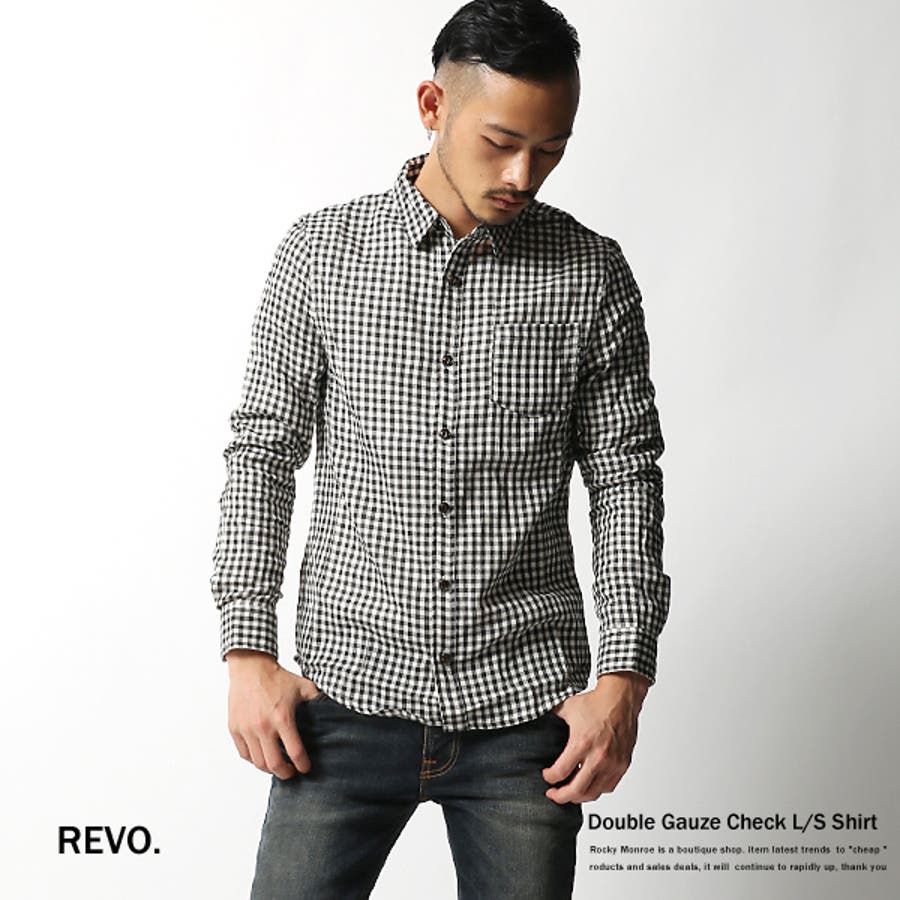 Revo レヴォ】コットンダブルガーゼギンガムチェック長袖シャツ メンズ