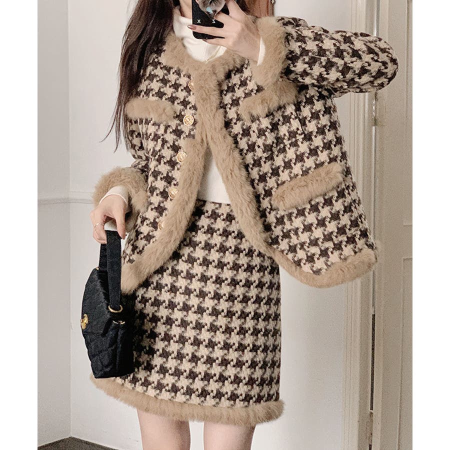 セットアップ 千鳥格子柄ツイートジャケット+千鳥格子柄ツイート