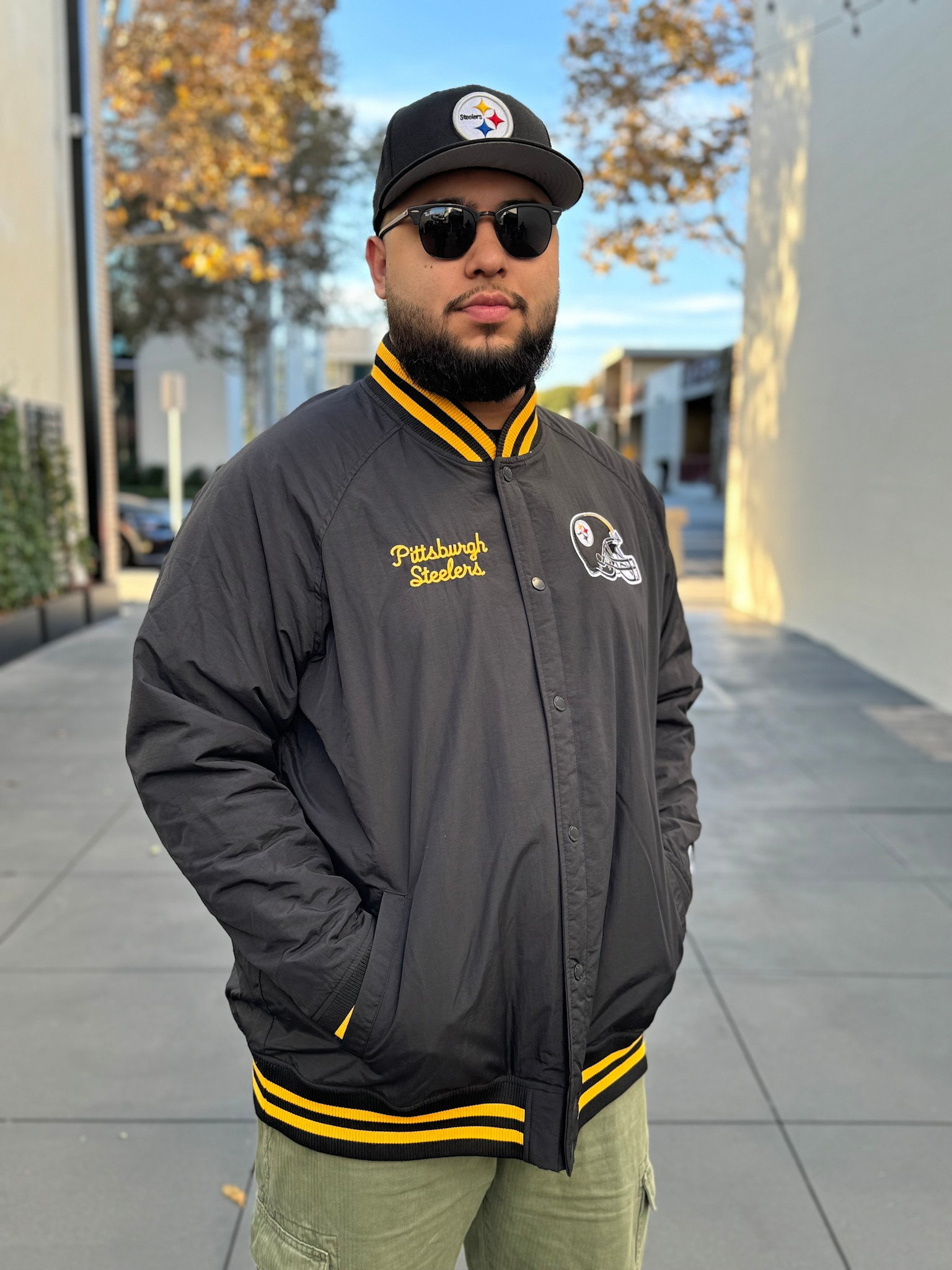 Steelers NE M Black Nylon Varsity Snap Button Jacket - The Locker