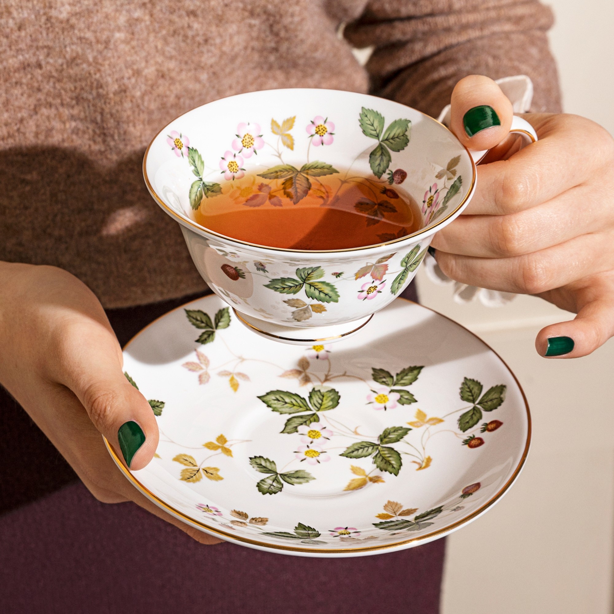 Wedgwood Wild Strawberry Peony Teacup & Saucer - British Isles