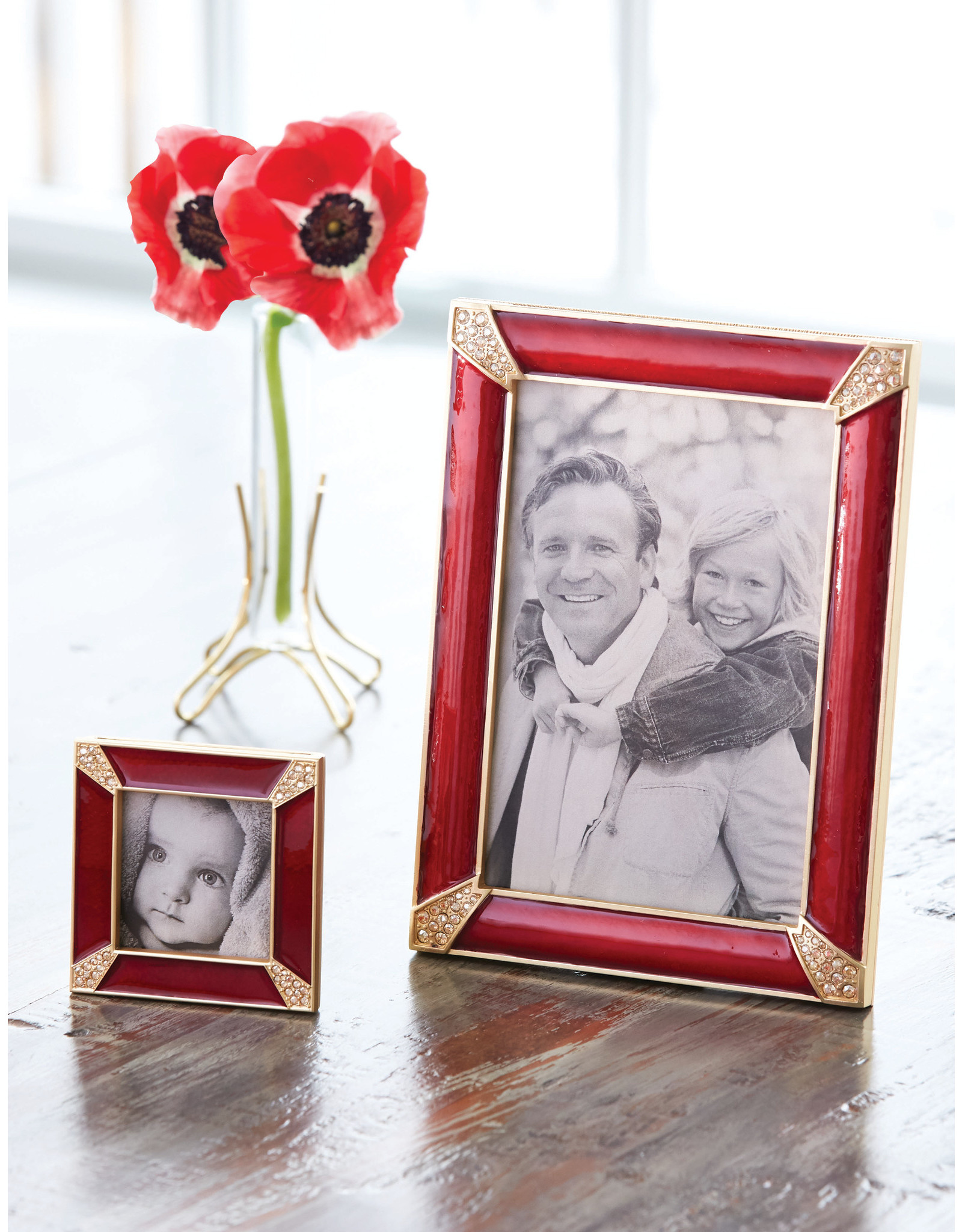 Jay Strongwater Photo Frame Leland Pave Corner 2x2 Mini Frame Ruby