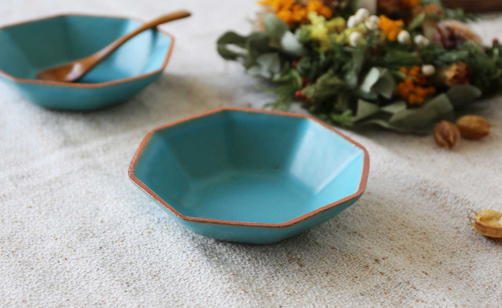 八角鉢 トルコ青 不毅窯（ぶきよう） – 晴れと暮らす