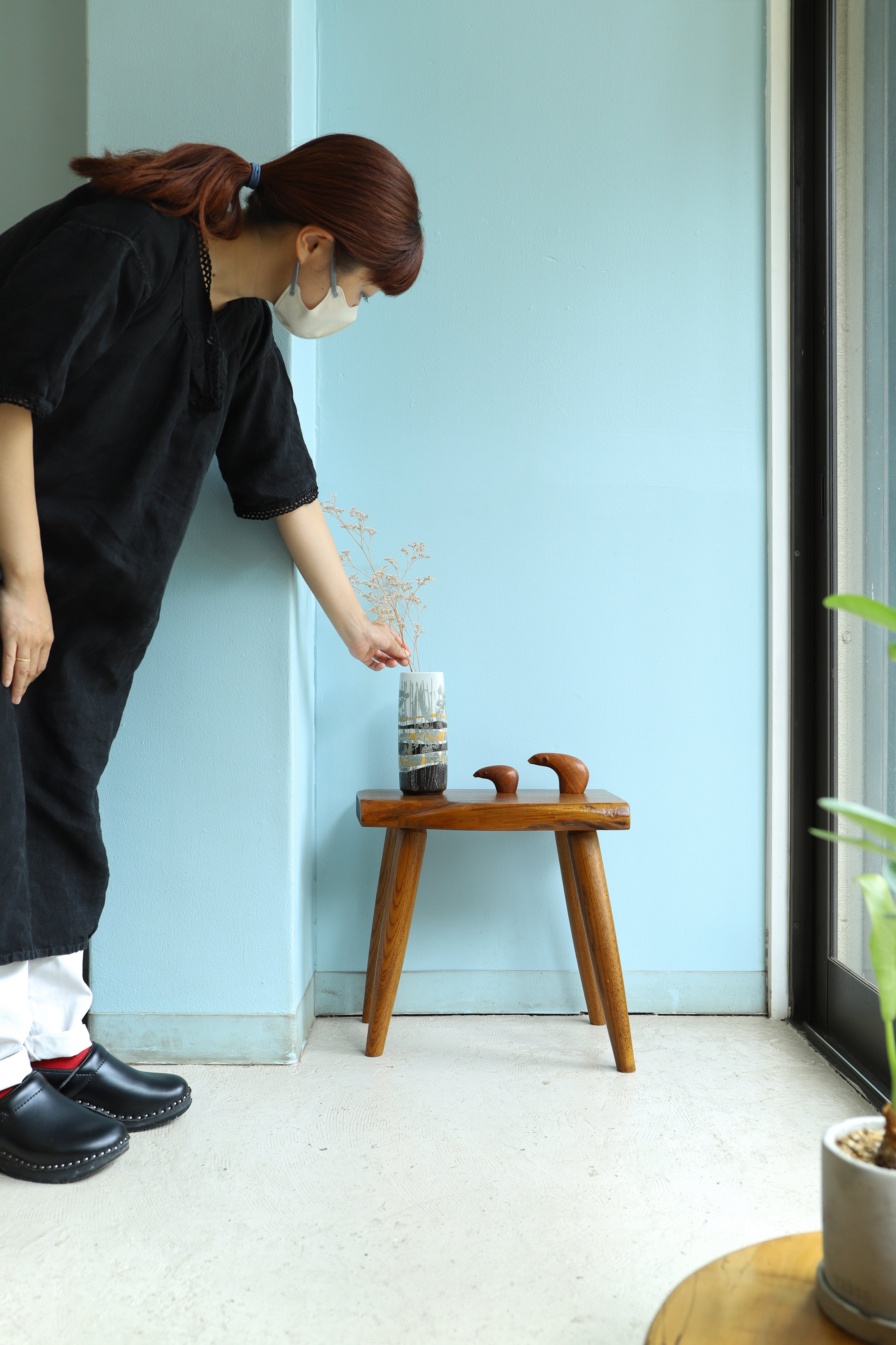 無垢材 サイドテーブル スツール 花台/Solid Wood Side Table Stool