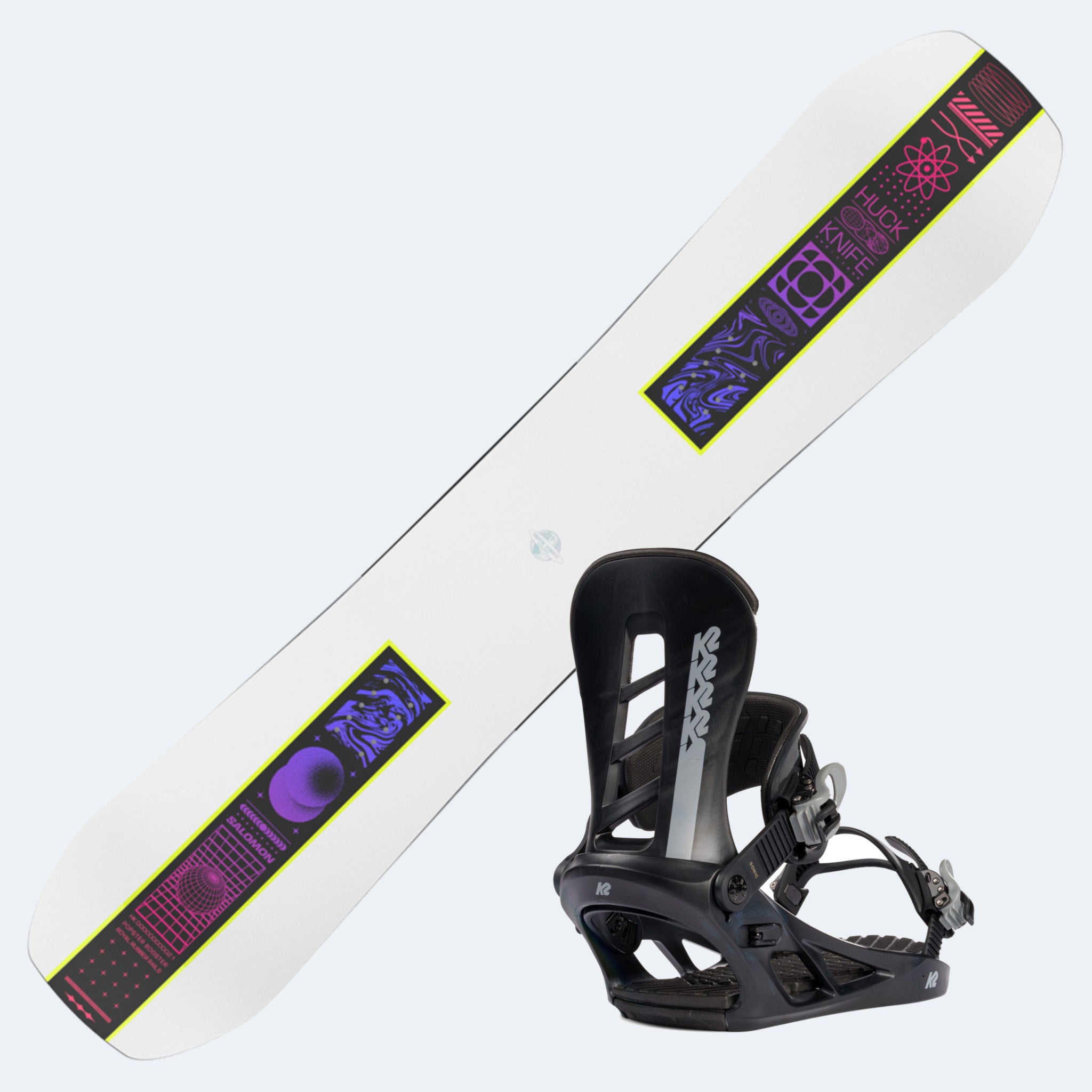 2025 Salomon Huck Knife Snowboard with K2 Sonic Bindings