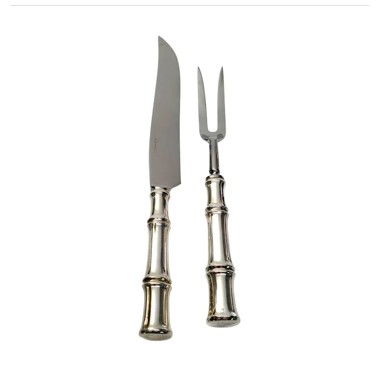 Tiffany & Co Sterling Silver Handle Bamboo 2pc Carving Set, Fork