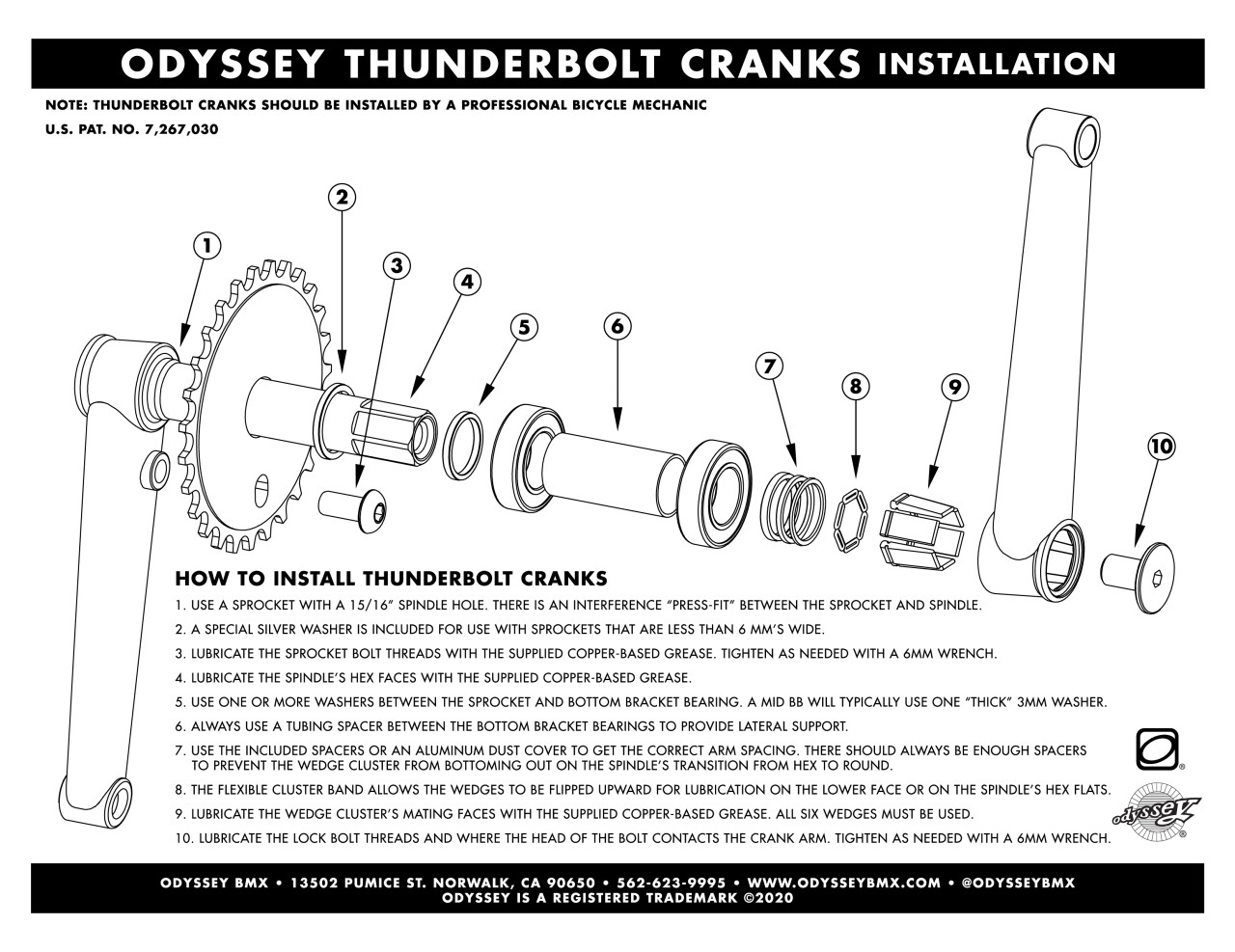 Odyssey Thunderbolt Cranks BMX Freestyle Black - Americancycle.com